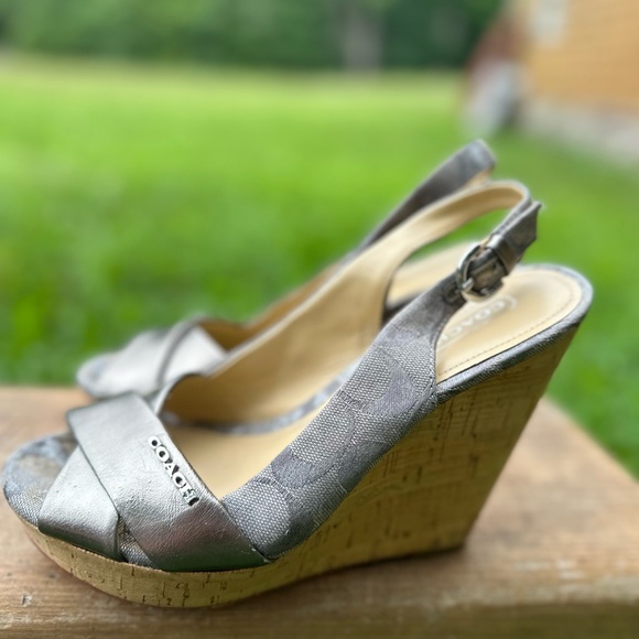 Coach “Jessy” Silver Cork Slingback Wedges - Picture 4 of 9
